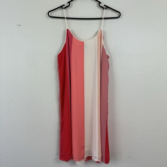 NWT Francesca’s Jun & Ivy Stripe Colorblock Mini Shift Slip Dress Pink Coral S - Picture 7 of 12